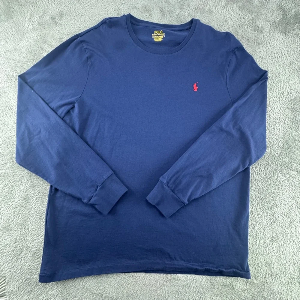 Polo Ralph Lauren Long Sleeve T-Shirt Mens XL‎ Navy Blue Excellent Slim Fit